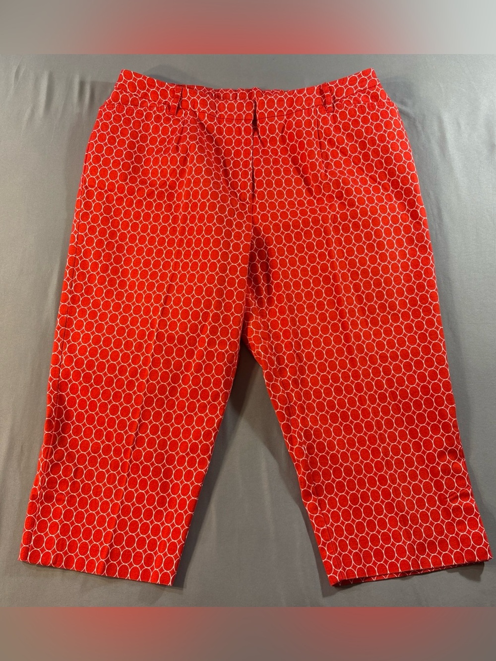 TALBOT'S RED White O's Ankle Capri Pants Sz 16W Cotton Stretch Summer Pockets